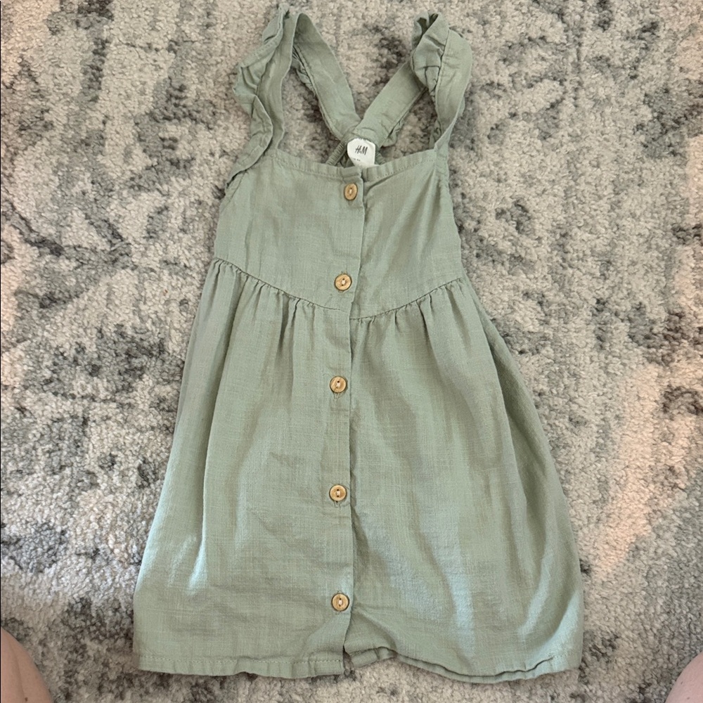 H&M Light Green Kids Dress with Wooden Buttons